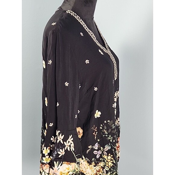 Coco + Carmen L/XL Tunic Floral Tiered Ruffle Sleeve Boho Bead Embellished Top - Picture 6 of 12